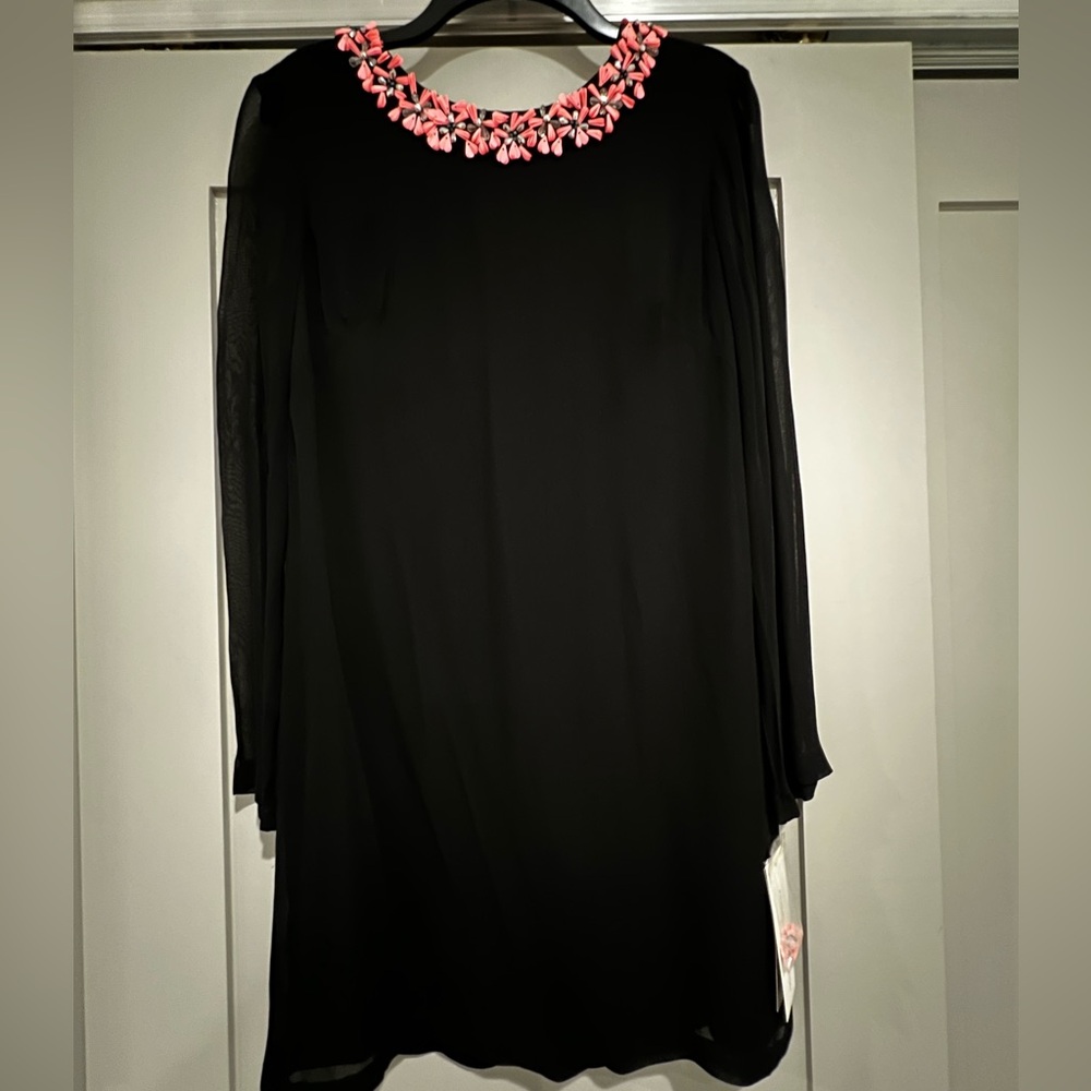 French Connection Black Long Sleeve Dress with Pink Embellishments